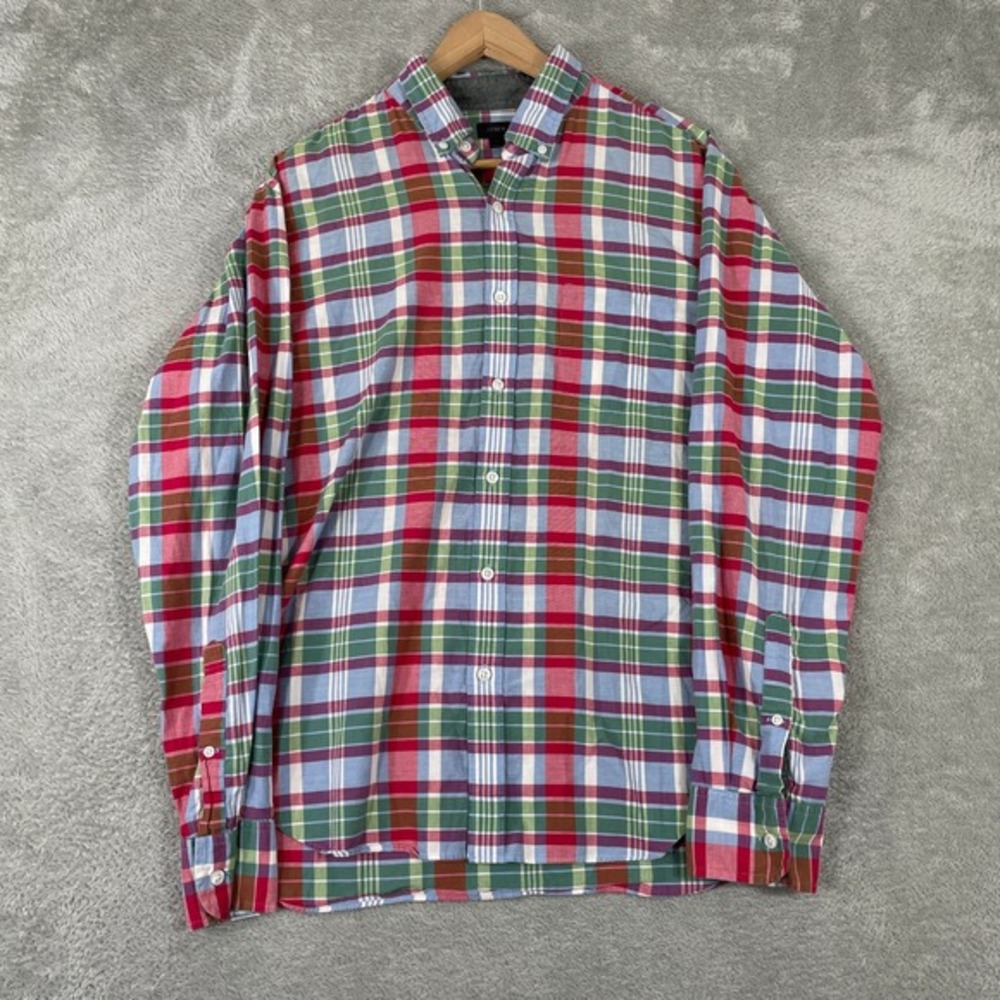 J.Crew Plaid Button‎ Down Shirt Mens Large Multicolor Madras Preppy Cotton
